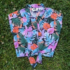 Vintage Hilo Hattie Cropped Hawaiian Tiki Aloha Tropical Floral Shirt 🍹🌴🥥🌸
